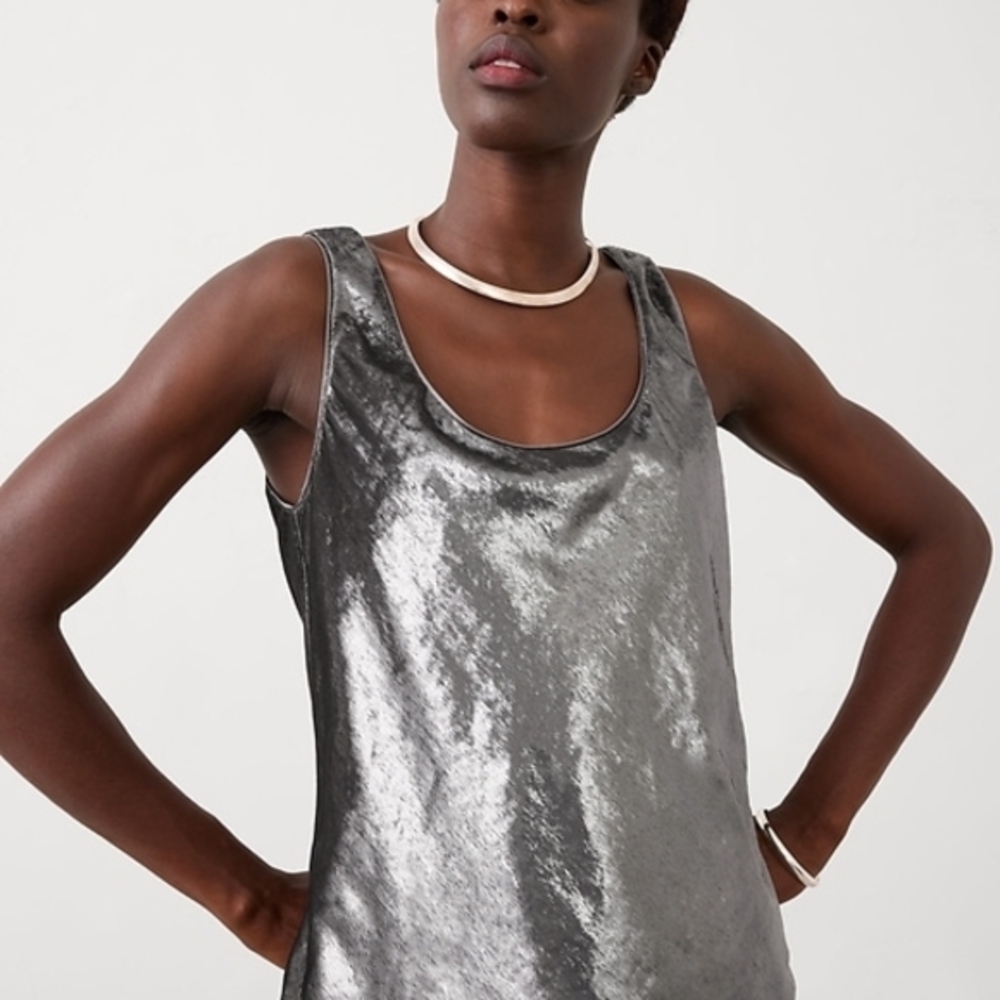 Banana Republic Factory Shiny Silver Scoop Tank Top